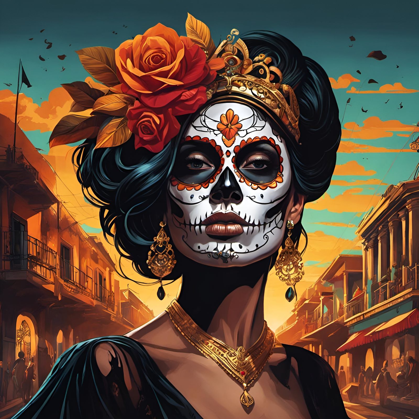 Dia de los Muertos Queen in Vivid Colors