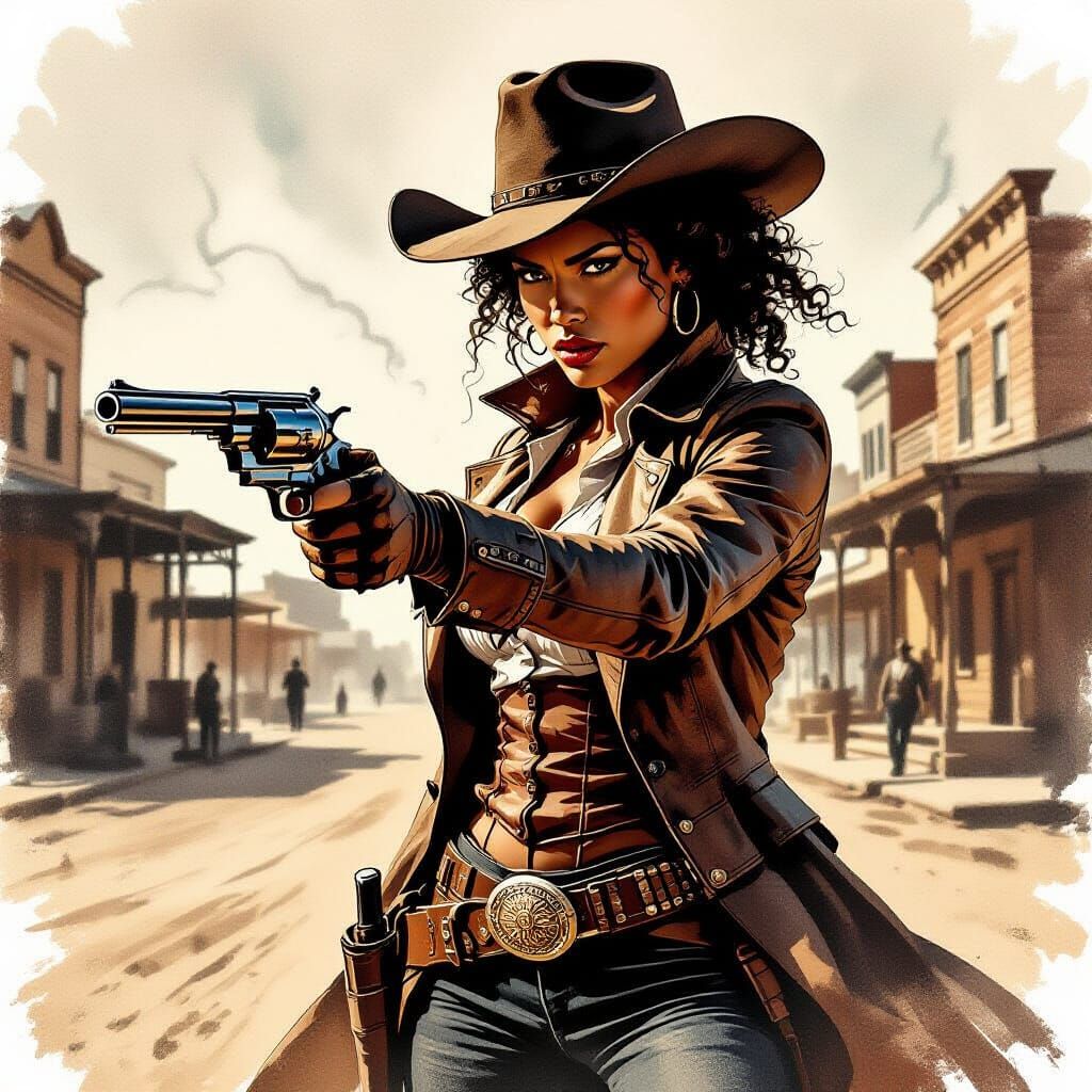 Afro-American Gunslinger in Dramatic Western Standoff