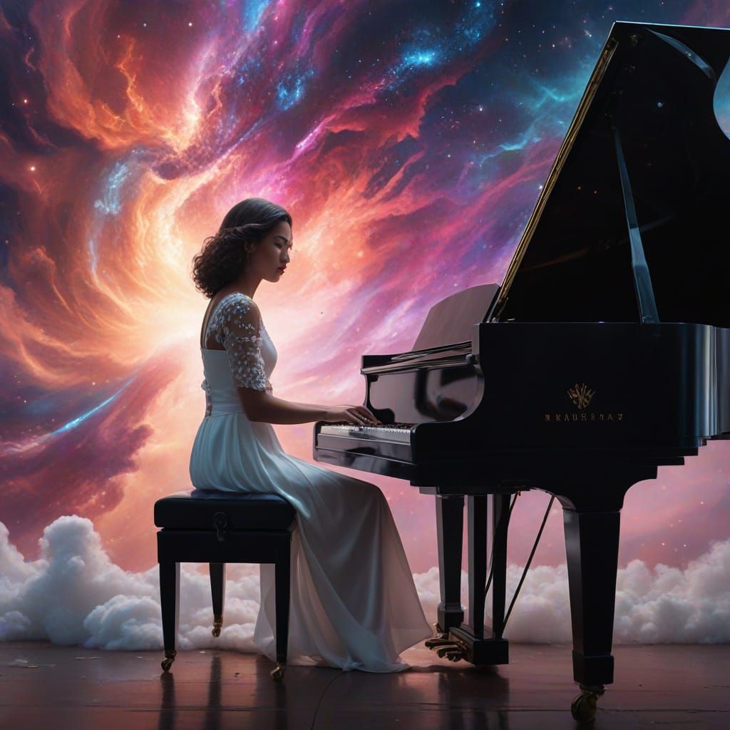 Cosmic Pianist Amidst Nebula Clouds: Hyperrealistic Concept ...