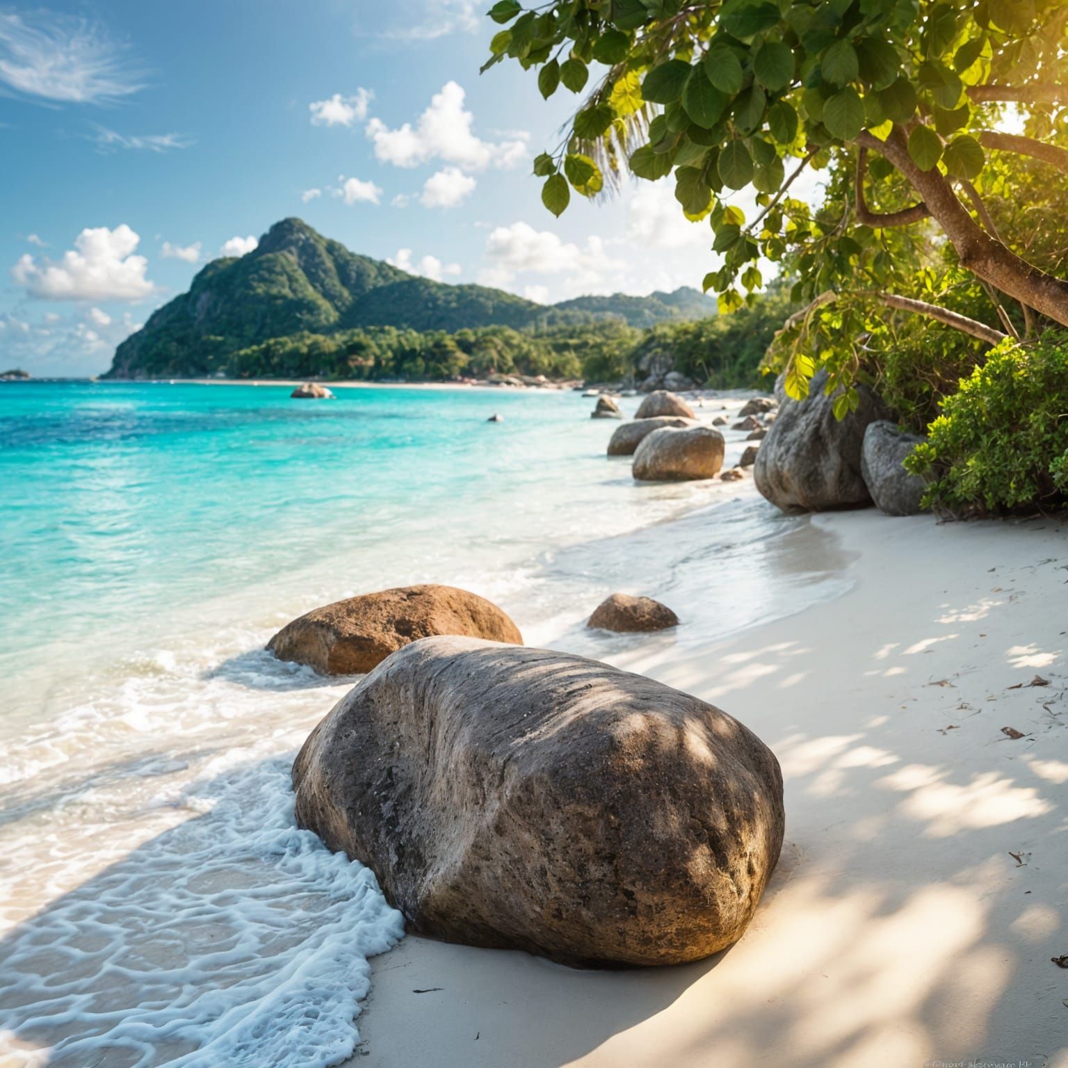 Tropical Seychelles Beachside Oasis in Golden Hour