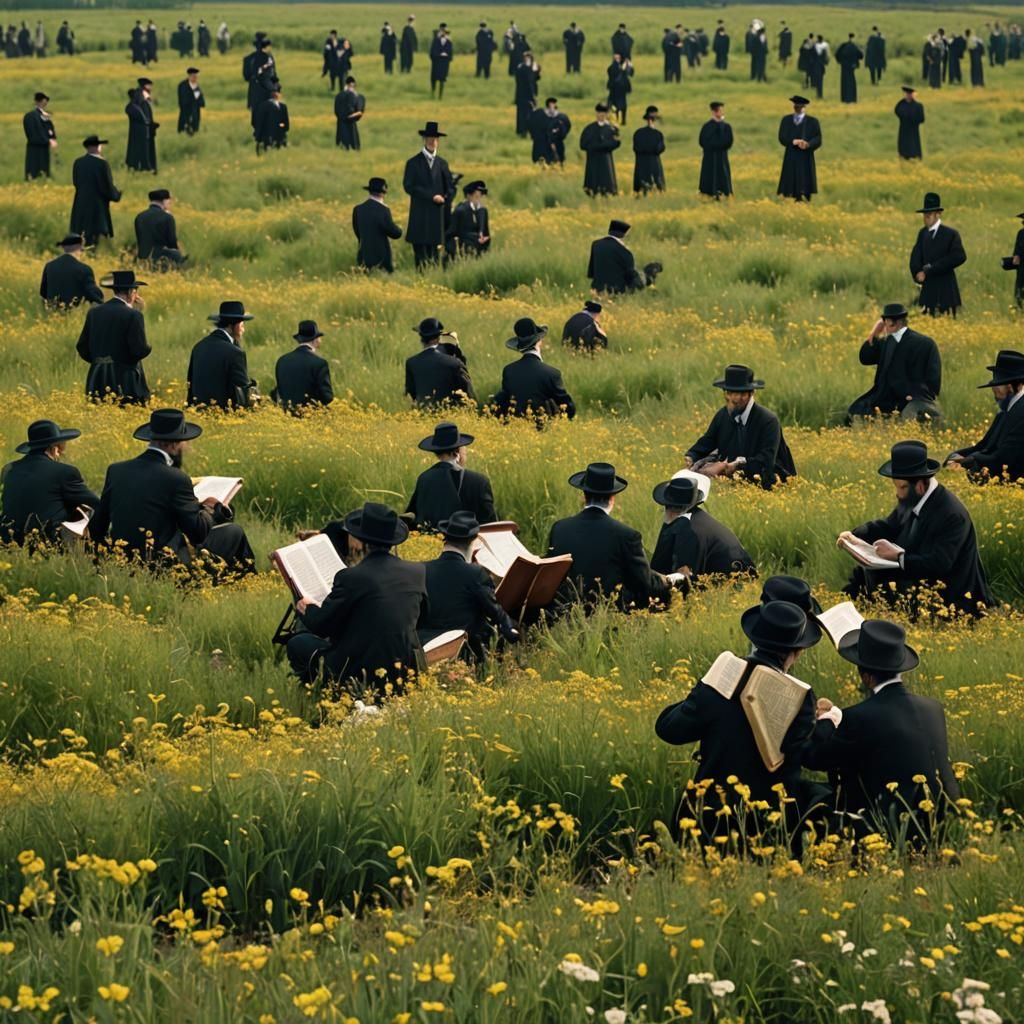 Ultra-Orthodox Men Study Torah in Dutch Flower Field