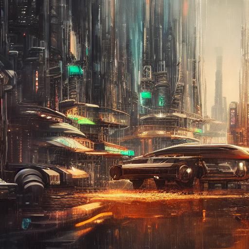 Cyberpunk Chess Queen in Rainy Dystopian Cityscape