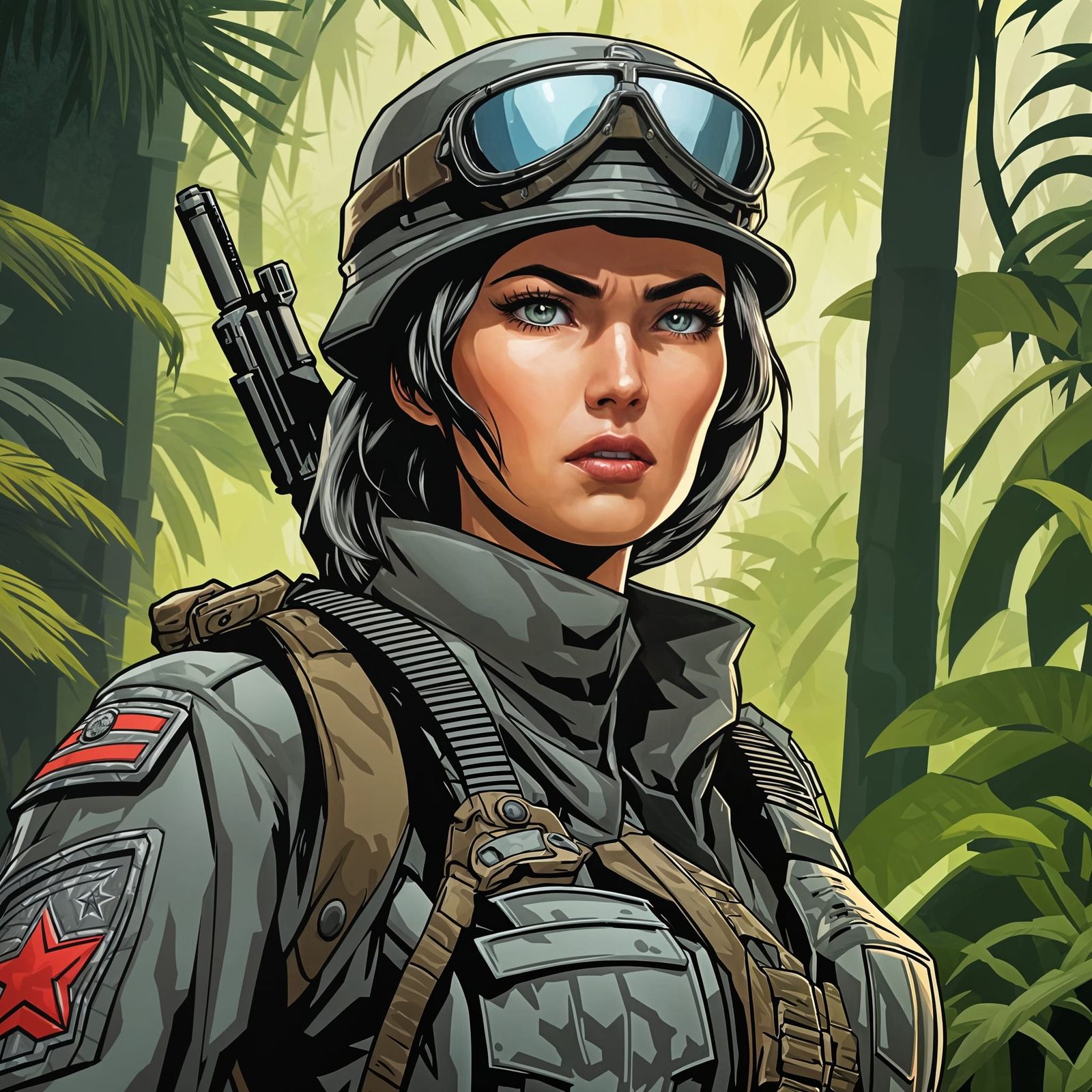 Cyberpunk Warrior in Dark Jungle