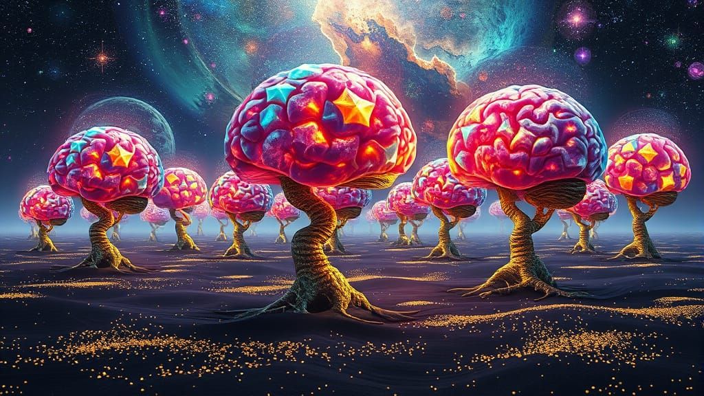 Vibrant, Kaleidoscopic Brains Unite with Cosmic Forest