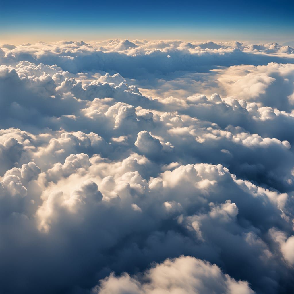 Dreamy Blue Skies with Soft, Puffy Clouds in Ethereal Landsc...