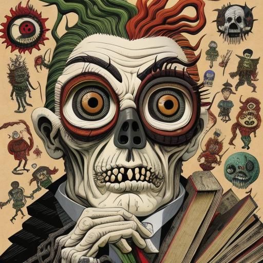Disturbing Zombie Librarian in Art Brut Style