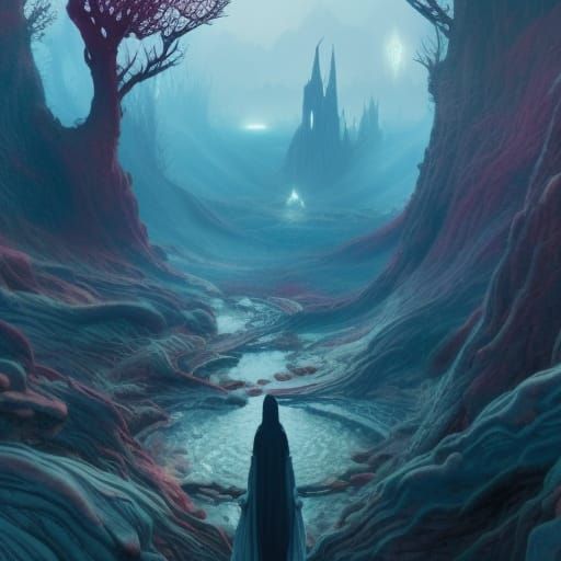 Dystopian Moonscape in Tolkien Universe, Hyperdetailed Digit...