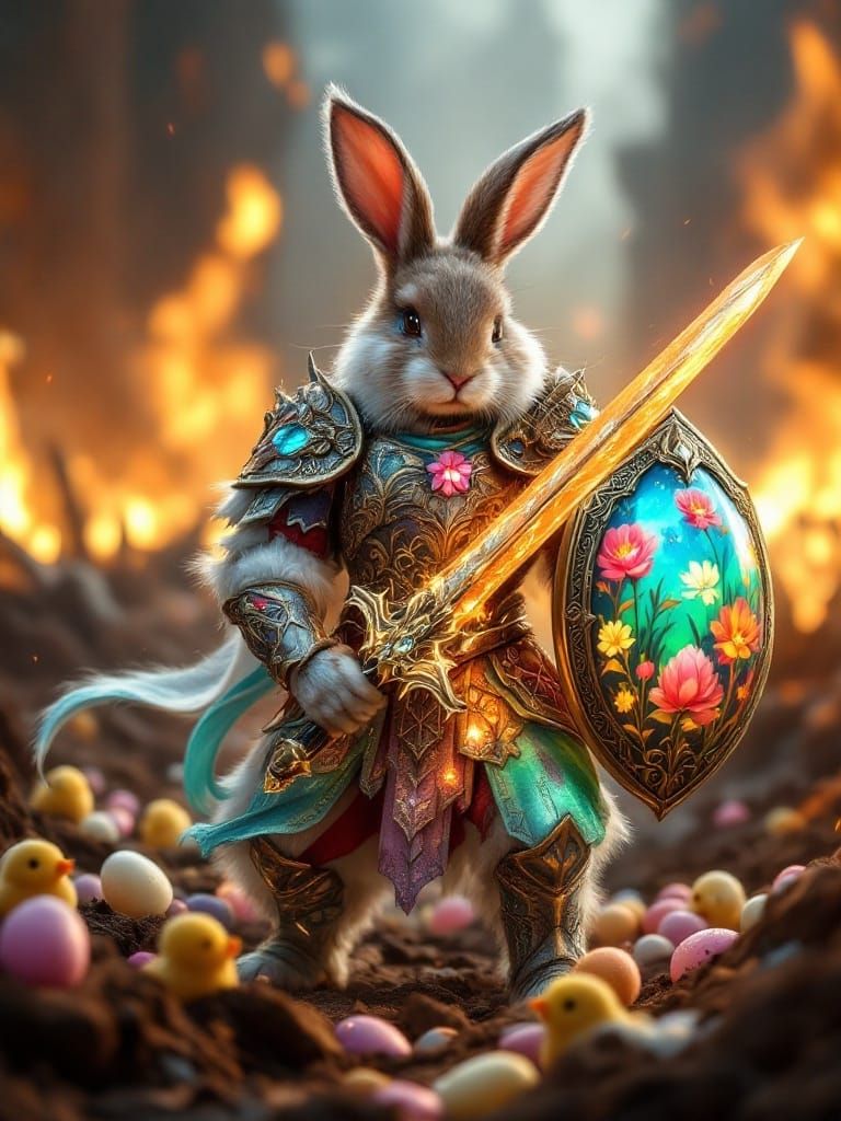 Dark Fantasy Easter Bunny in Iridescent Armor