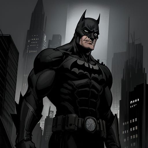 Batman Standing atop Gotham City Skyscraper at Night