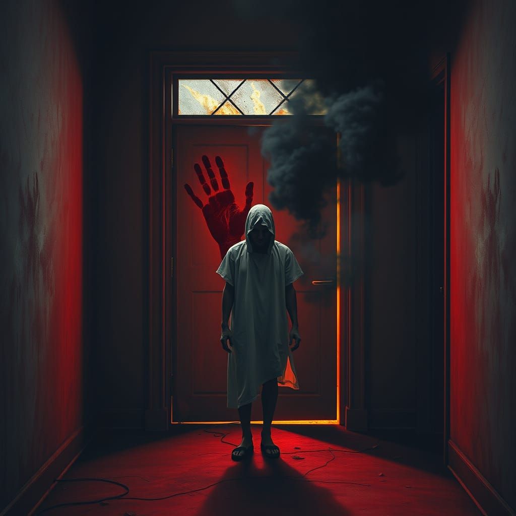 Distressed Patient Trapped in a Haunting Red Room