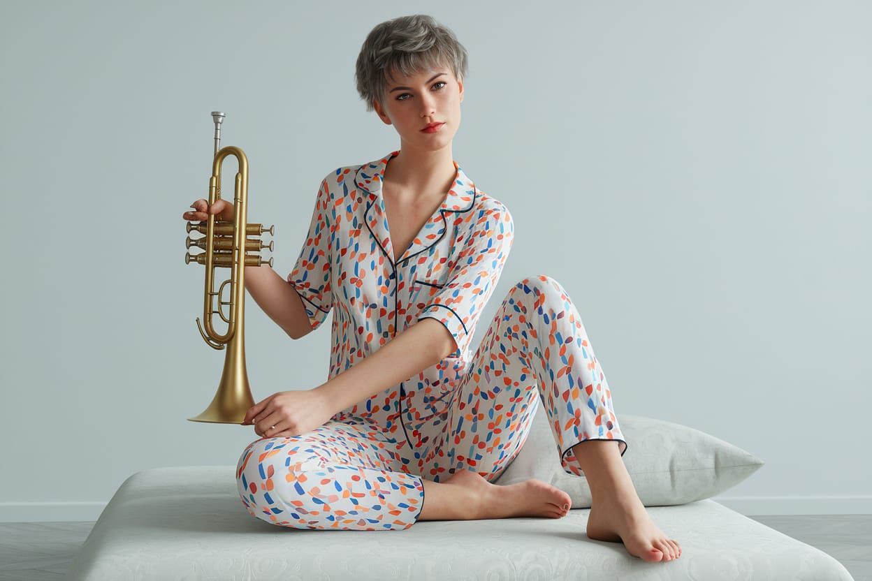 Trumpet Player in Pajamas: Modern Impressionist Art