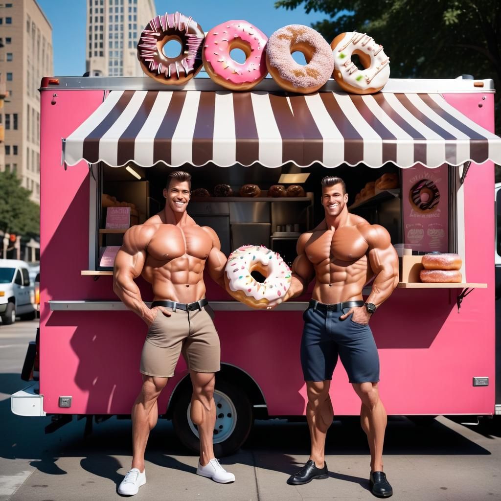 Muscular Hunks Selling Donuts from Food Truck