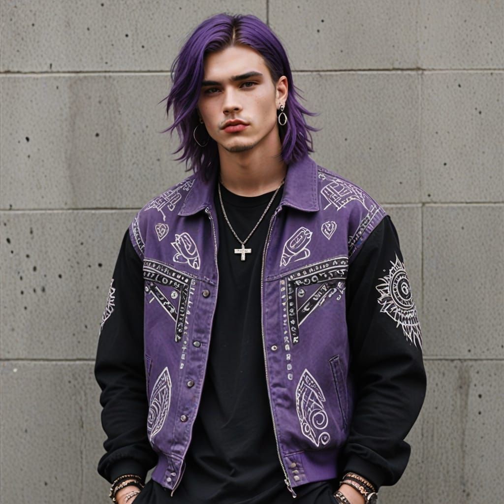Grunge Guy with Purple Mullet and Tribal Tattoos