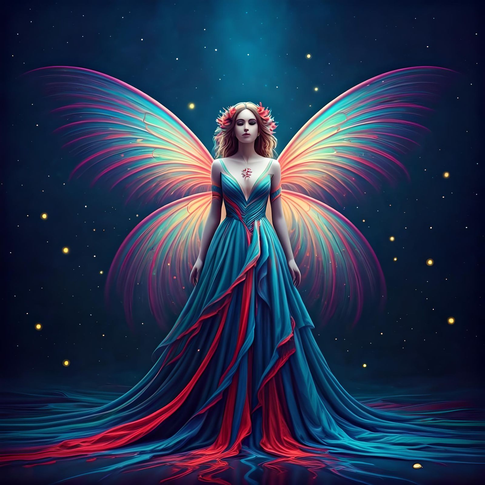 Fantasy Fairy with Flowing Ink Ribbons