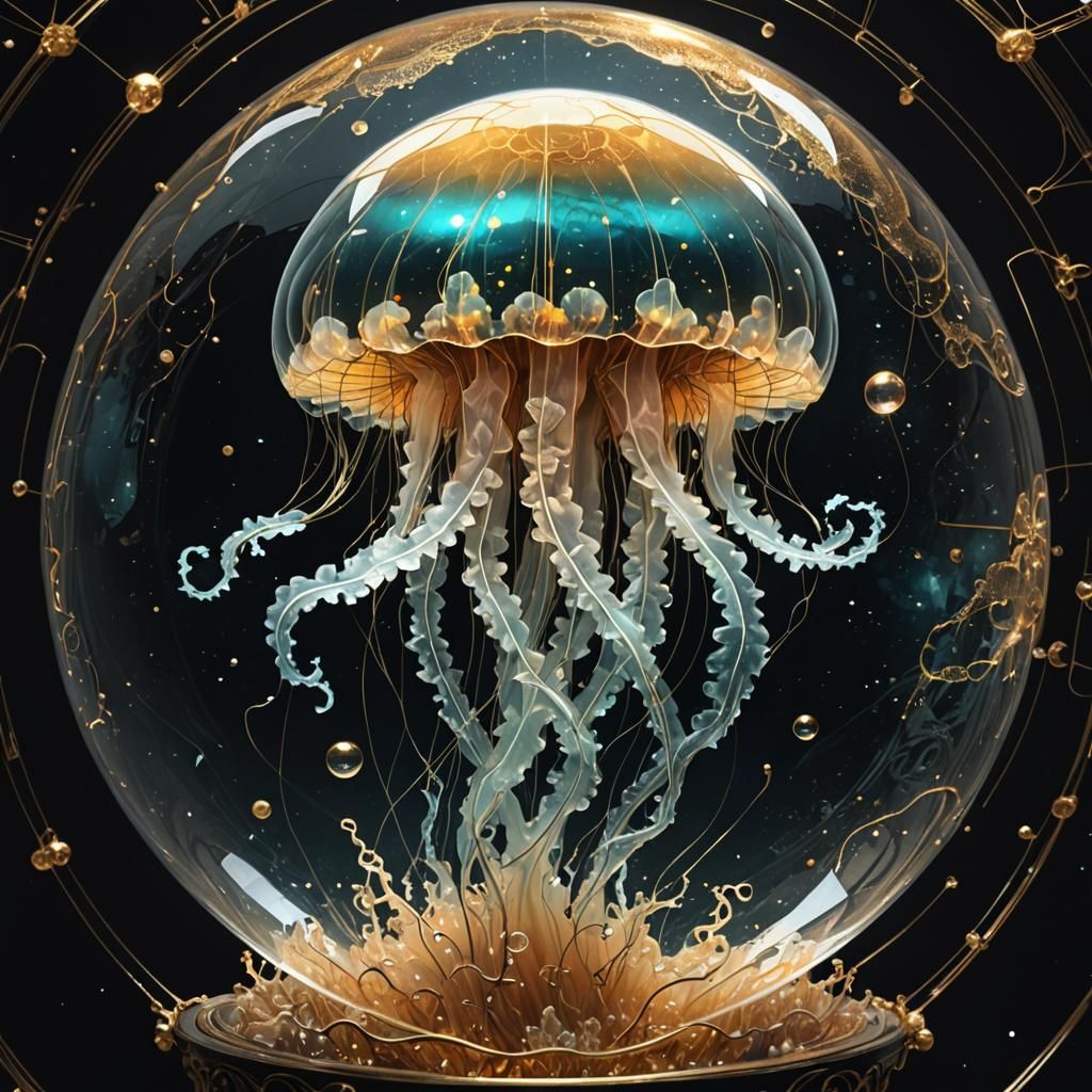 Luminescent Jellyfish in Glass Ball Digital Art