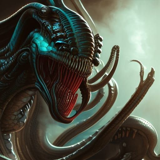 Dragon Xenomorph Portrait in Hyperdetailed Style