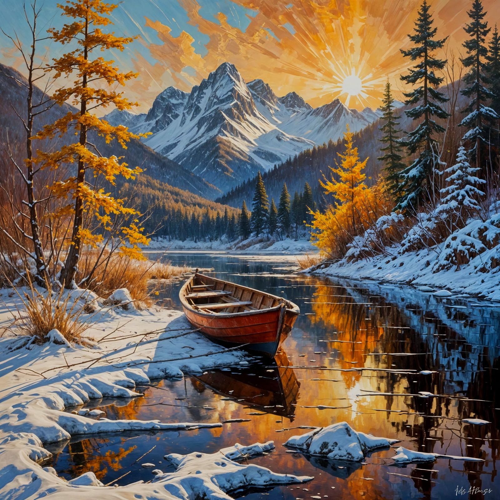 A sunset by the snowy lake 4 🏔️