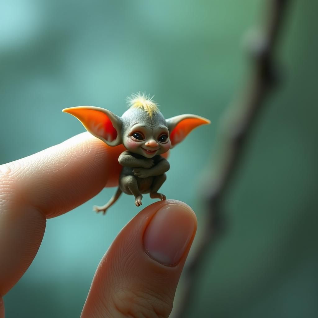 Goblin on Fingertip in Fantasy Realism Style