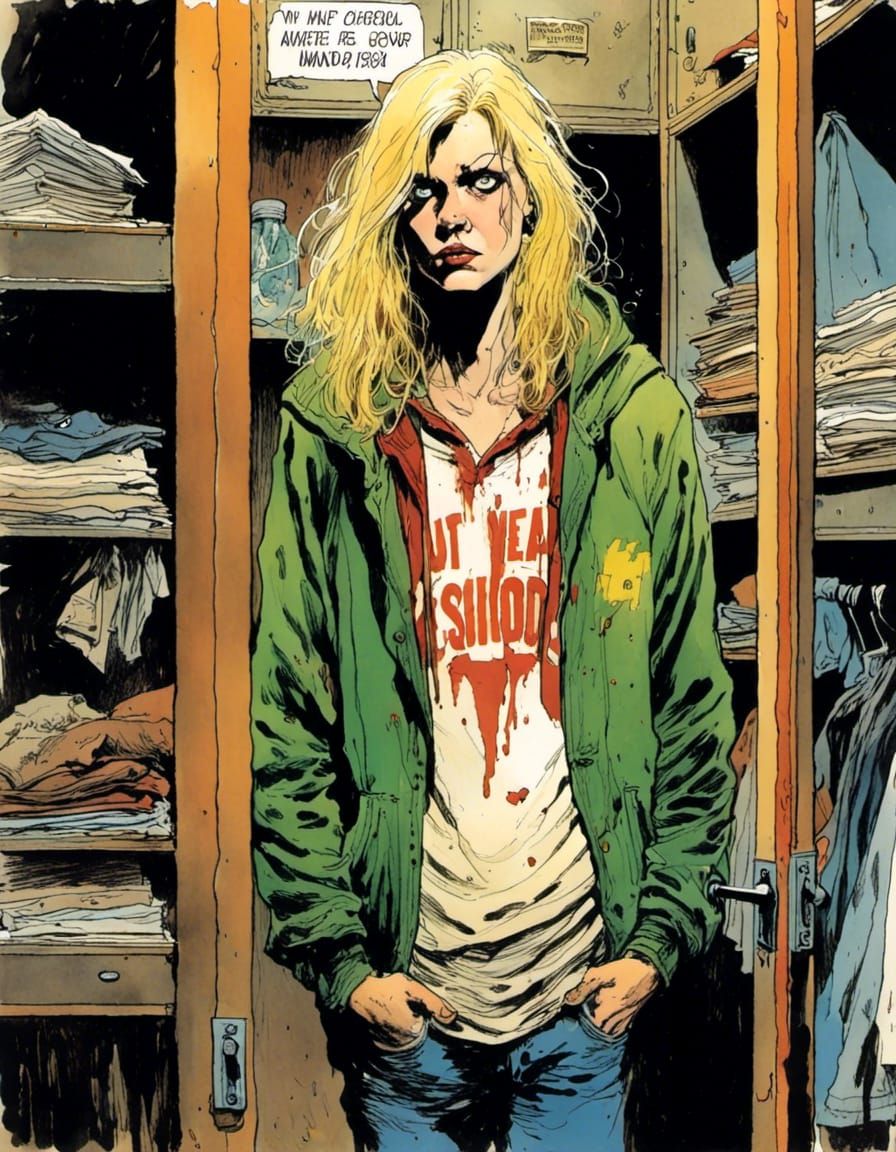 Suspenseful Locker Room Illustration in Horror Comedy Style