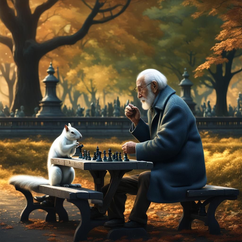 Chess Game in Central Park with Squirrel