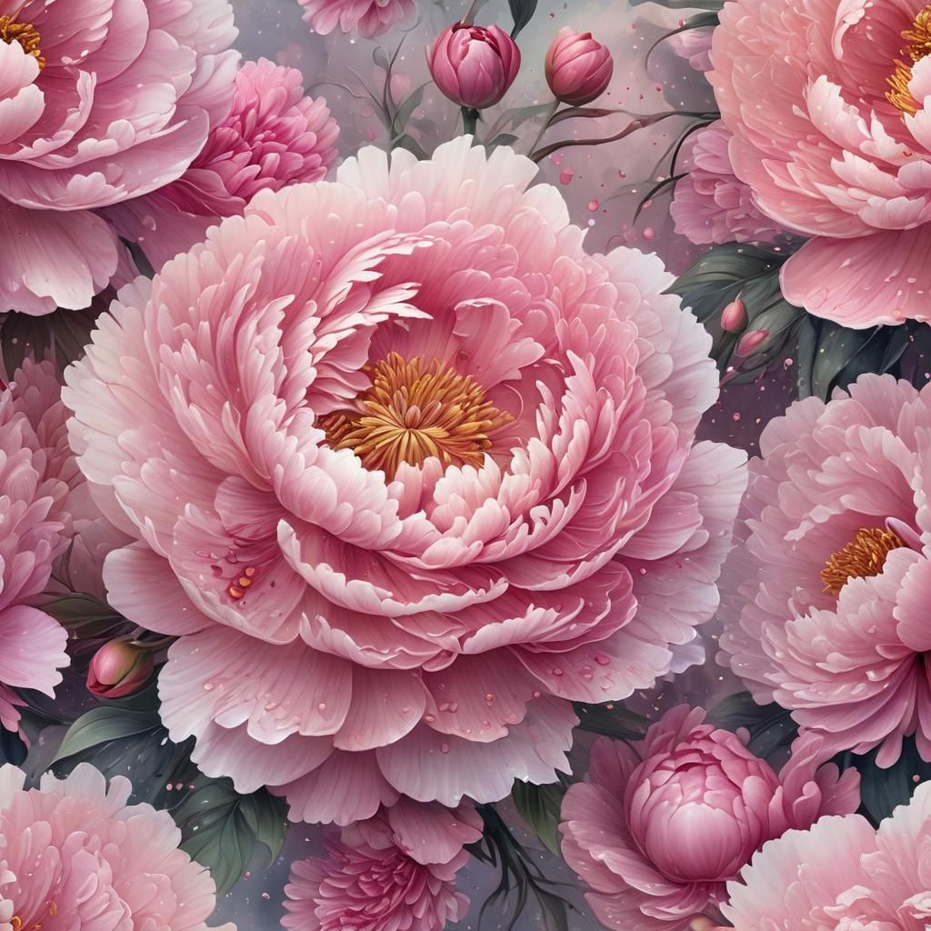 Blooming Pink Peony in Dreamlike Airbrush Style