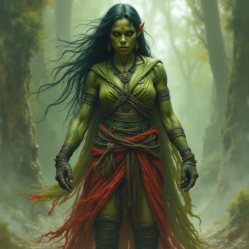 Dark Fantasy Orc Shamaness in Primal Aura