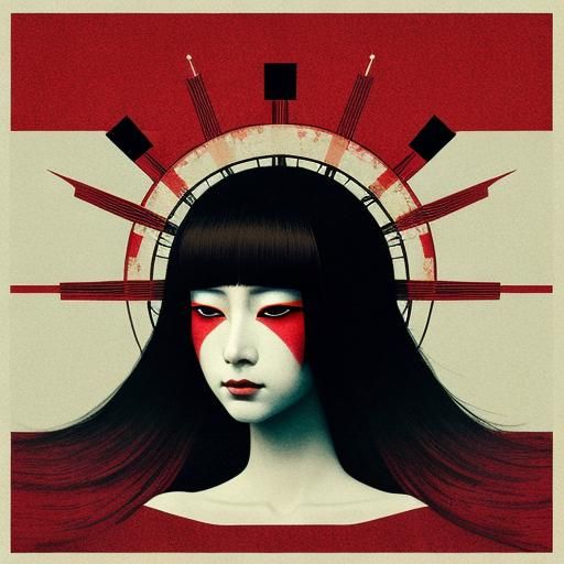 Geisha in Ukiyo-e Style With Halftone Pattern