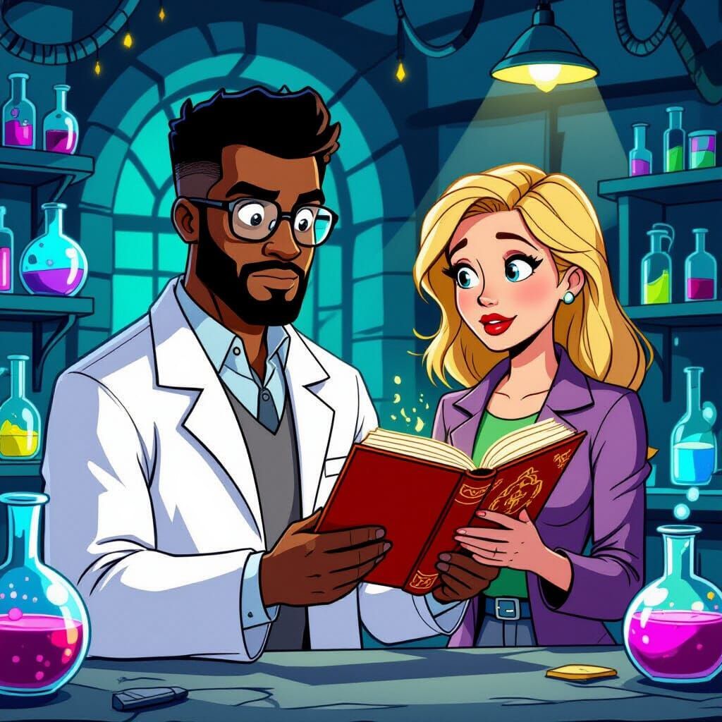 Scientist and Sorceress in Mystical Lab