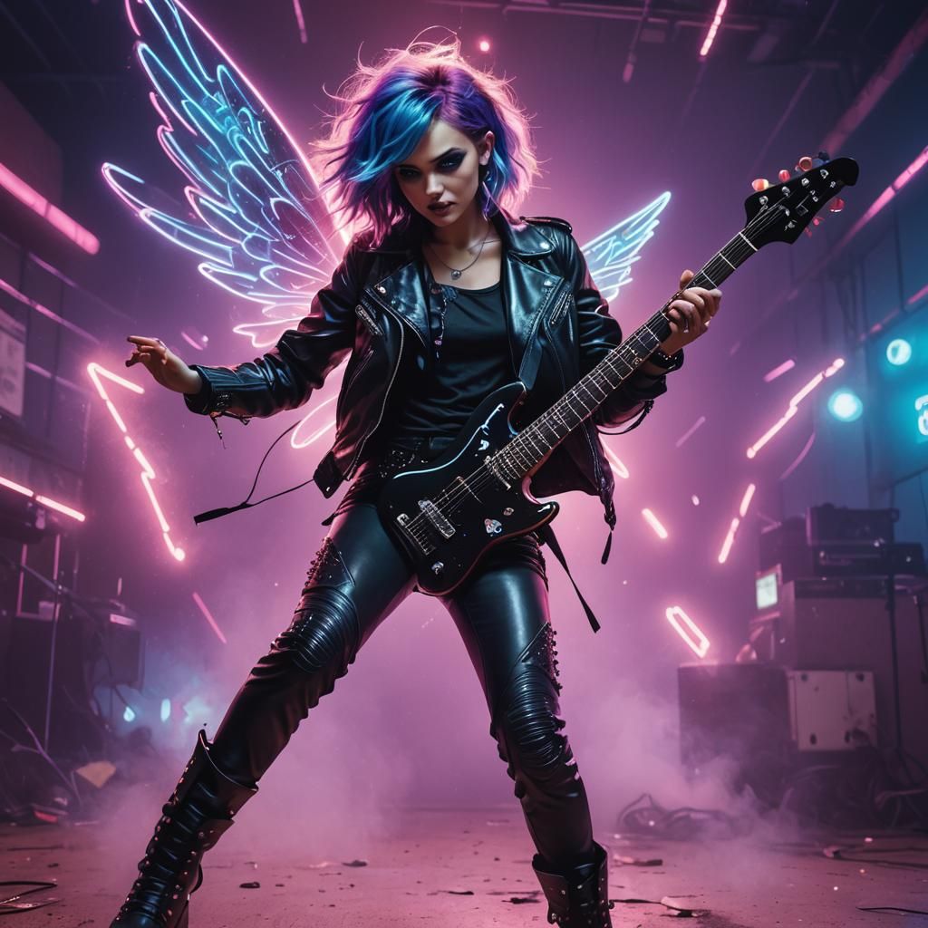 Fairy Rocker with Neon Synthwave Glow