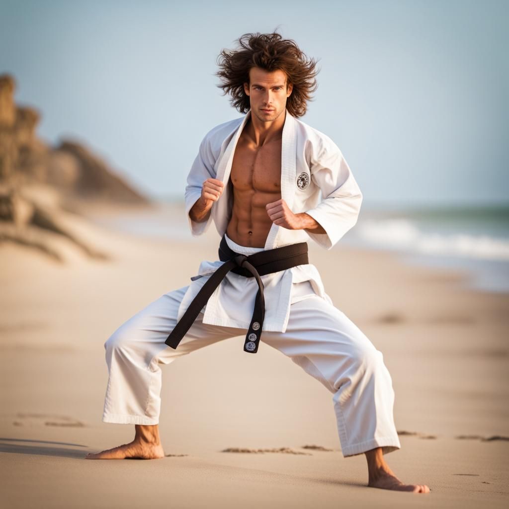 Karate Master on Beach: Professional Photography