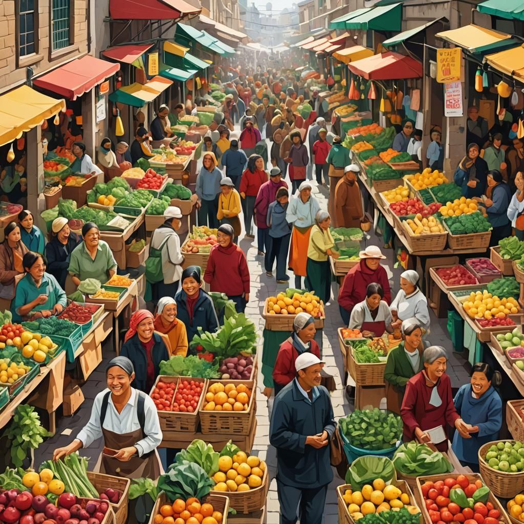 Vibrant Outdoor Market Scene in Digital Illustration