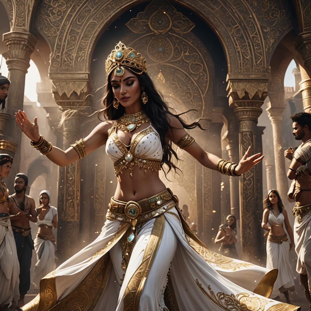 Belly Dancer in Gold: Detailed Fantasy Art