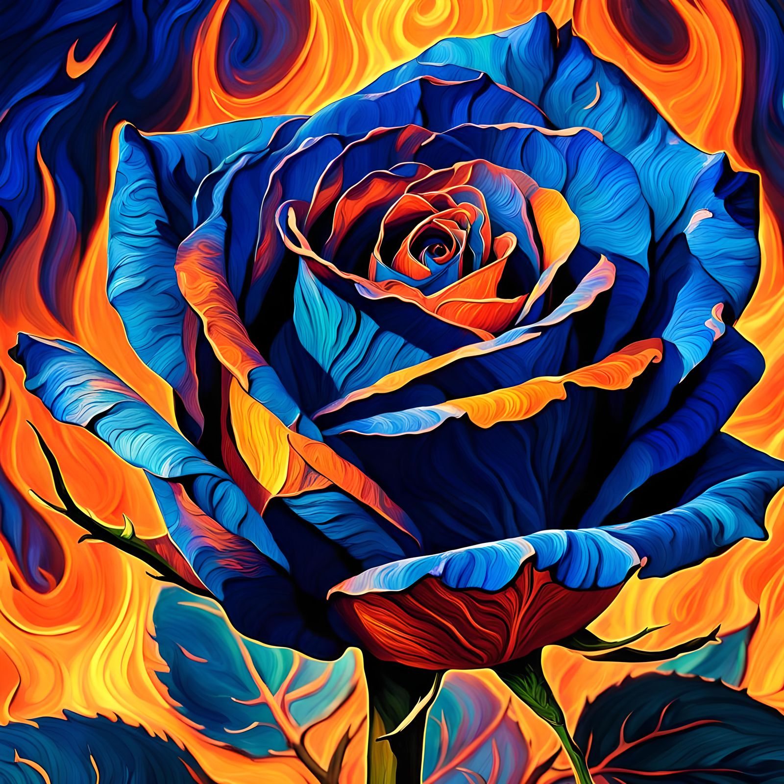 Rose in Flames, Van Gogh-Inspired Art