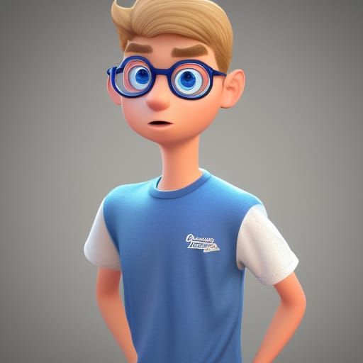 Blonde Teenager with Glasses: Pixar-Style 3D Render