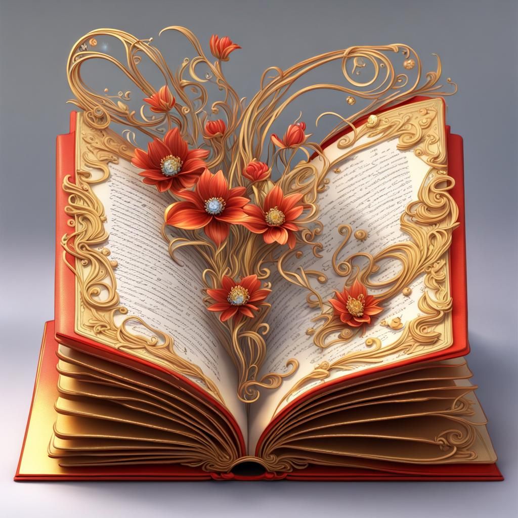 Art Nouveau Woman Emerges from 3D Book