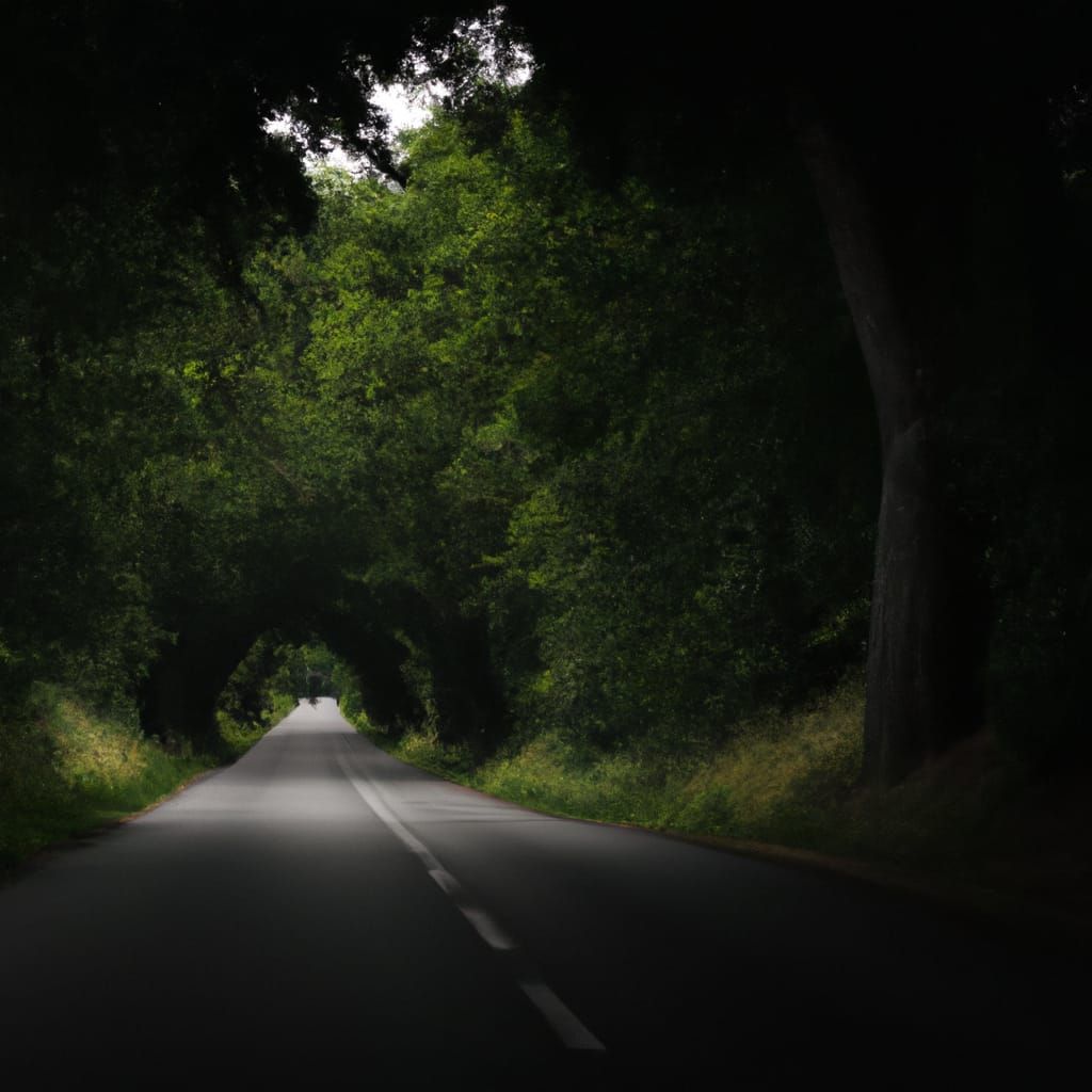 A Dark Mysterious Road With a Tree Tunnel