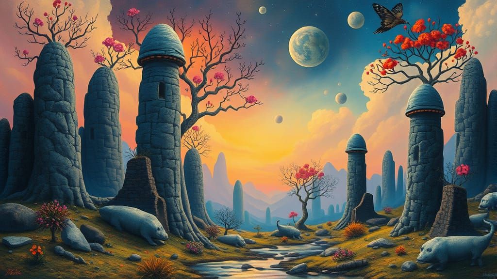 Dreamlike Landscape in Vibrant Surrealist Style