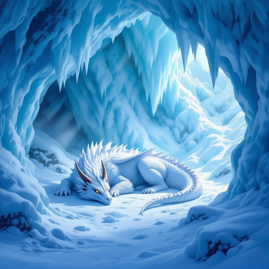 Frost Dragon Resting in Icy Cave
