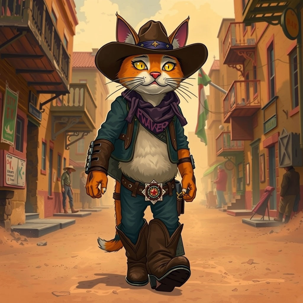 Old West Cat Cowboy on Dusty Street