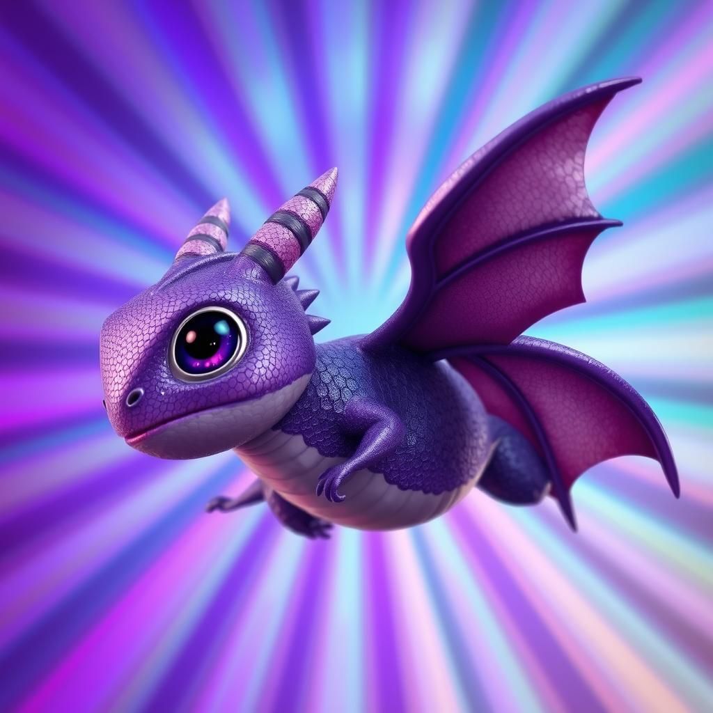 Flying One-Eyed Purple Creature in Dreamlike Setting