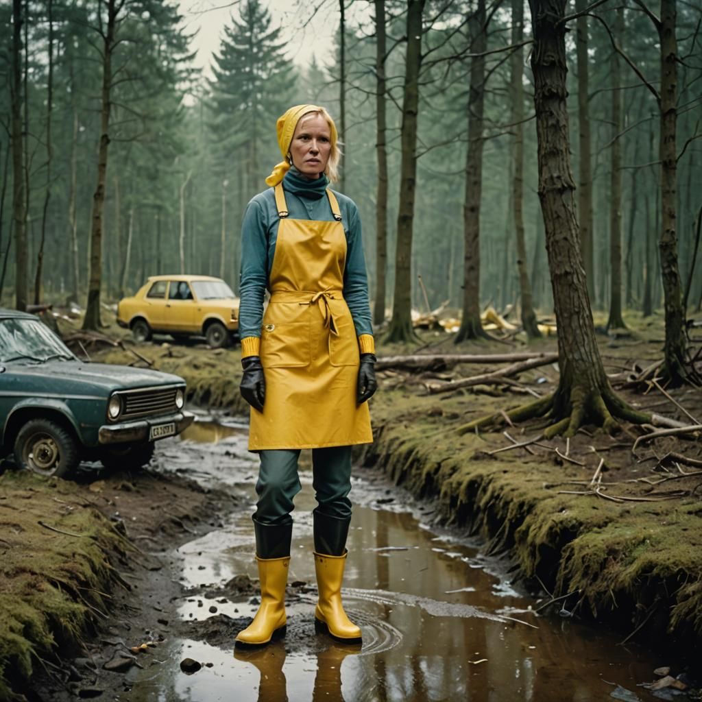 Exhausted Cleaning Lady in Cinematic Film Still