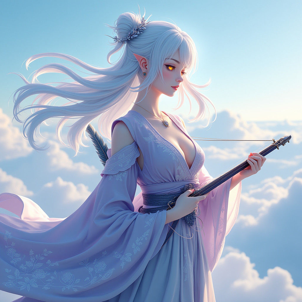 Ethereal Air Genasi Bard in Anime Style