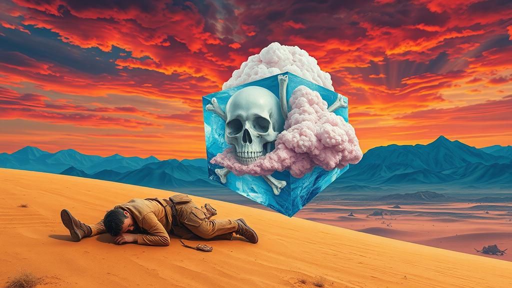Surreal Desert Dreamscape with Ice Cube, as Digital Art