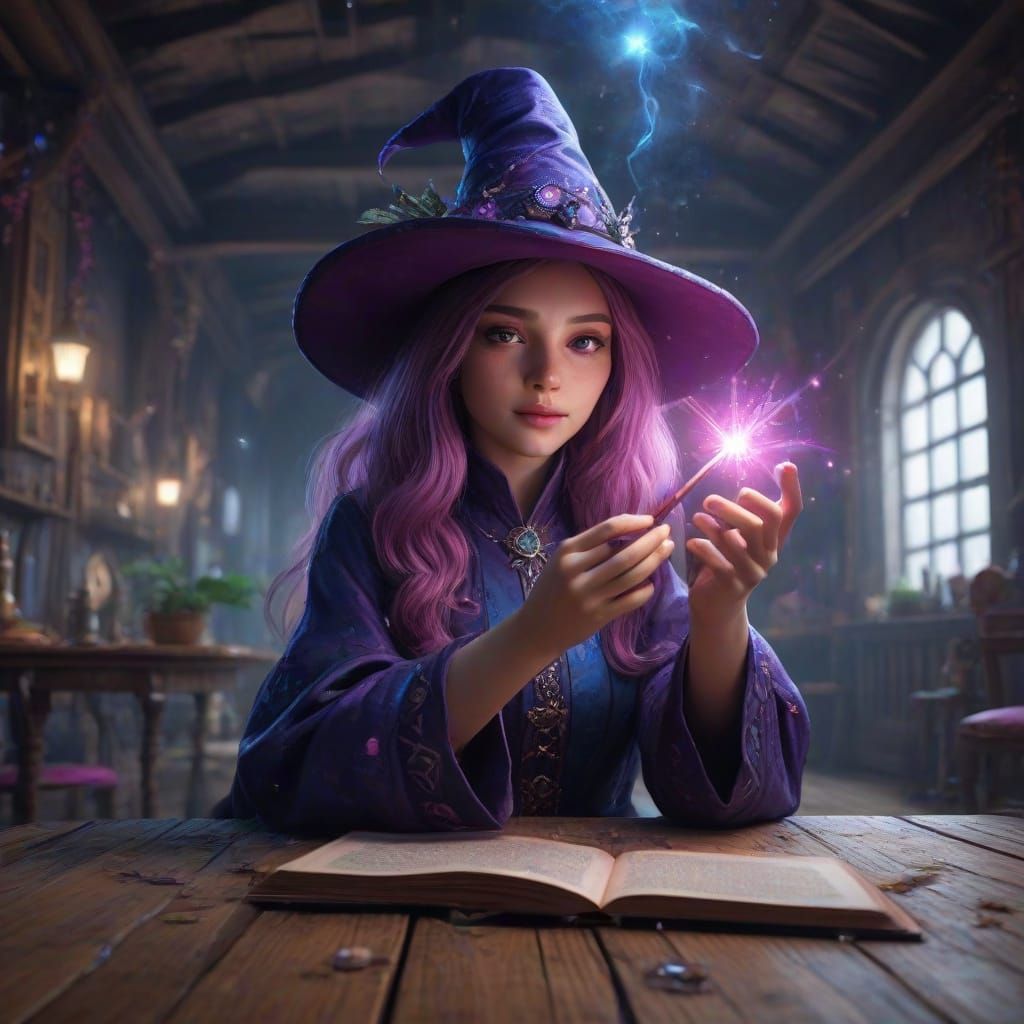 Whimsical Wizard Casting Magic in a Fantastical Wonderland