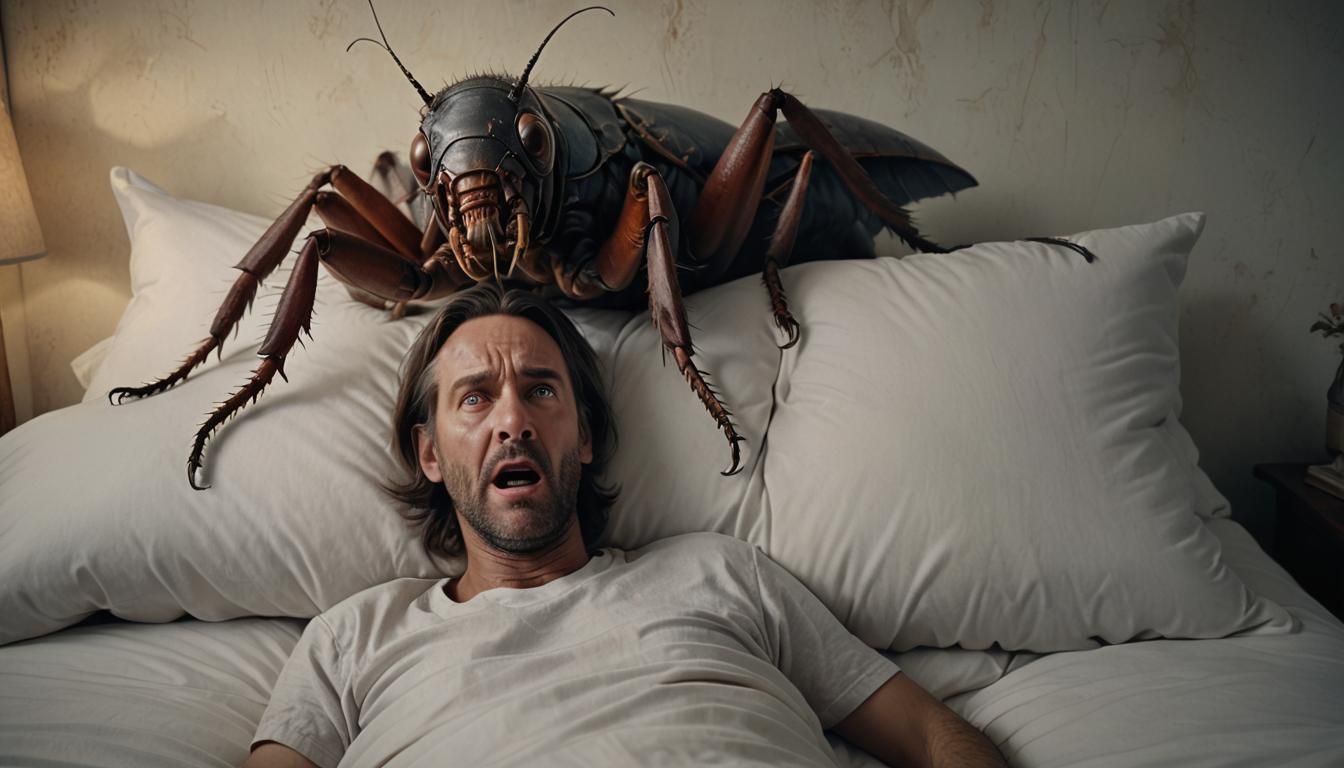 Man's Terror: Roach Crawling on Face, Digital Painting