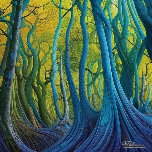 Detailed Tree Illustration in Gouache Style