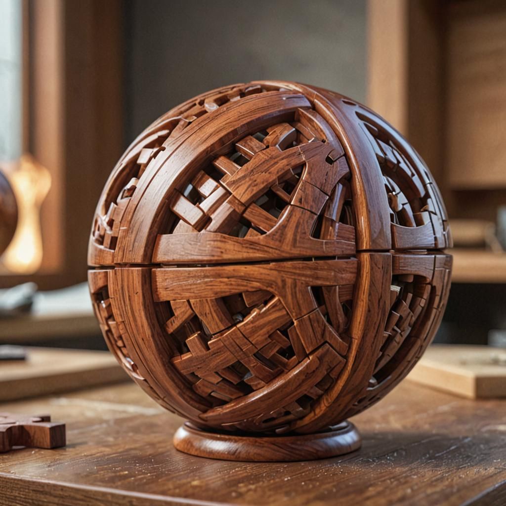Carved Wooden Puzzle Orb in 3D