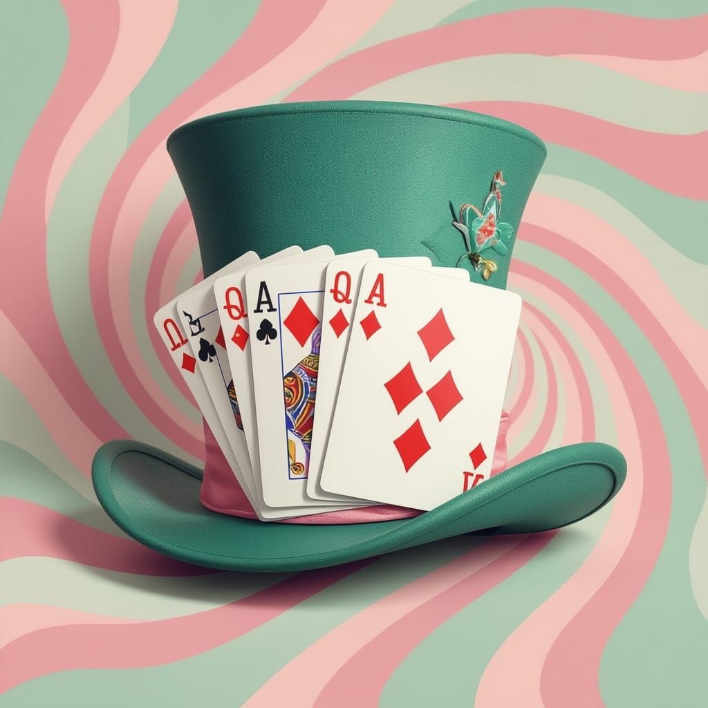 Mad Hatter Hat Made of Playing Cards in Swirling Colors