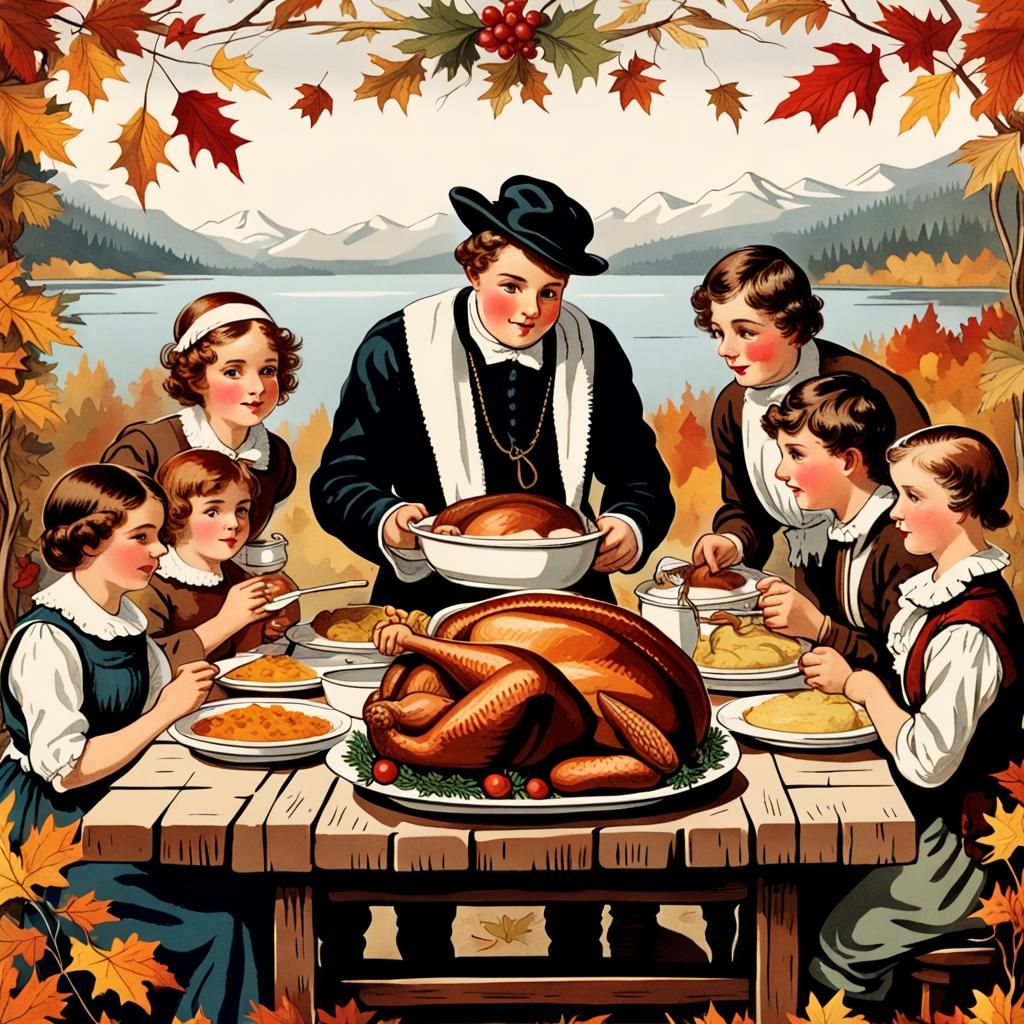 Vintage Canadian Thanksgiving Greeting Card Illustration