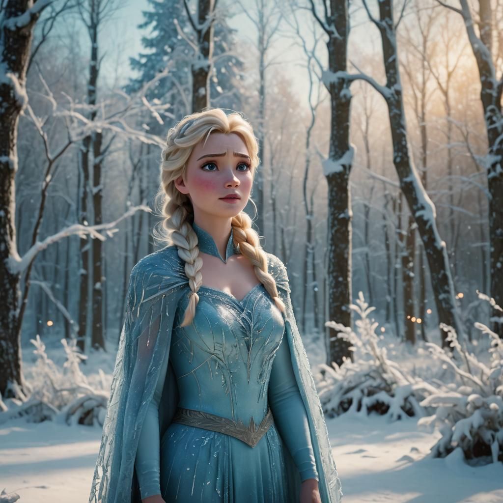 Elsa in Snowy Forest Cinematic Film Still